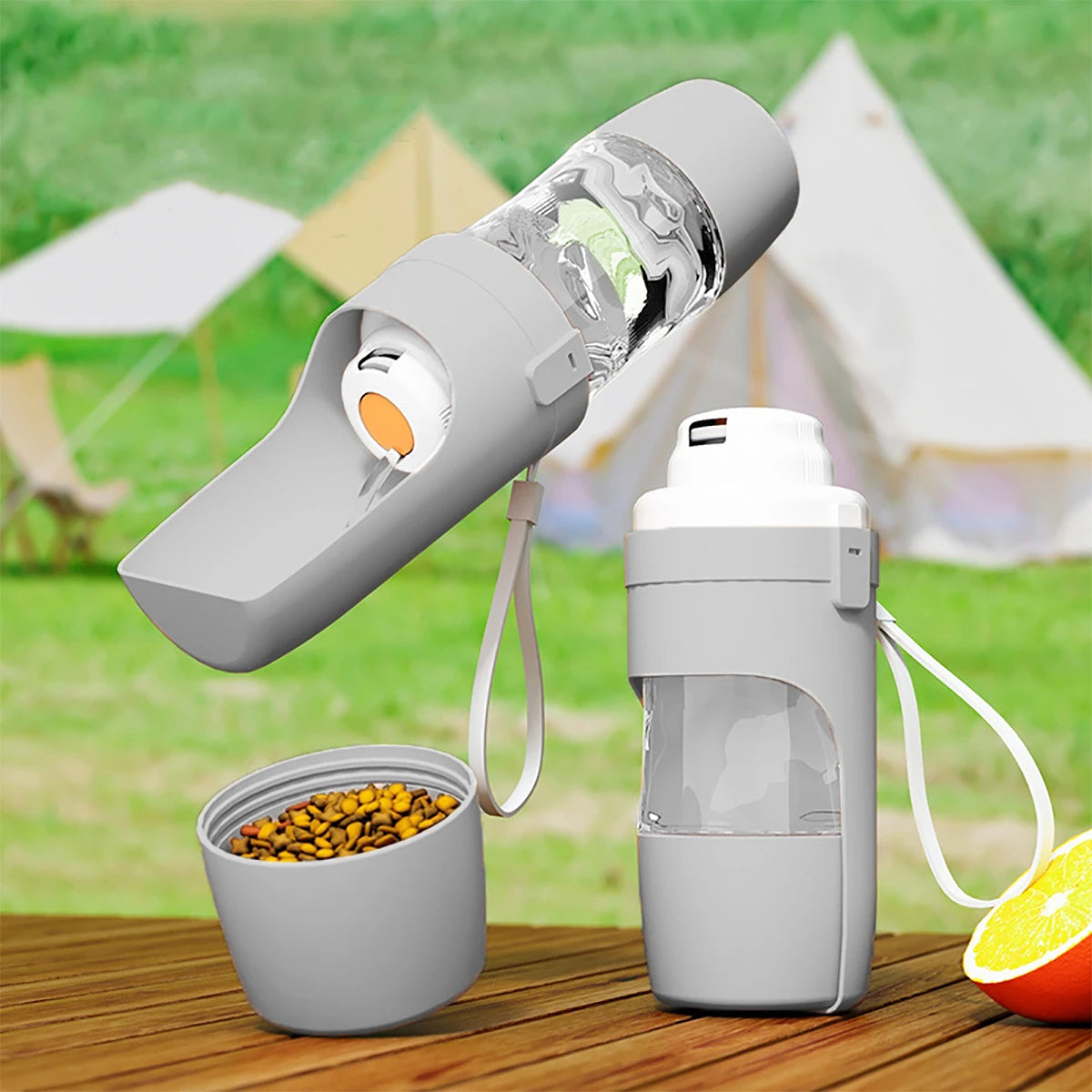 PETS TIDY Portable Dog & Cat Water Bottle with Food Storage — Leak-Proof Travel Feeder